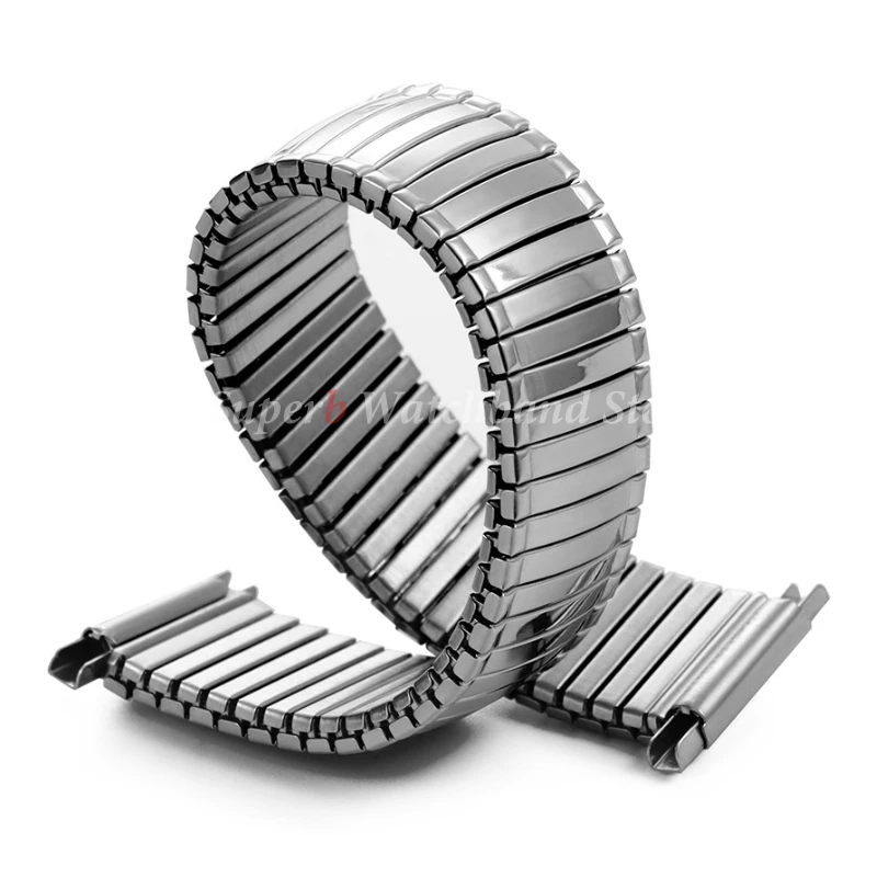 Correa de reloj de acero inoxidable, correa elástica de ancho ajustable, 10-14mm, 16-23mm de expansión, accesorios de pulsera plateados para hombres y mujeres