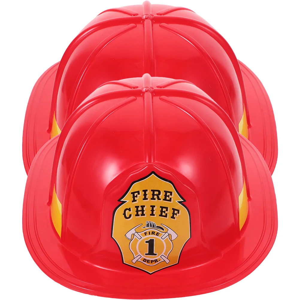 2 Pcs Role Playing Game Red Fireman Hat Firefighter Party Favors Plastic Hard Costume Accessory Hats Headgear