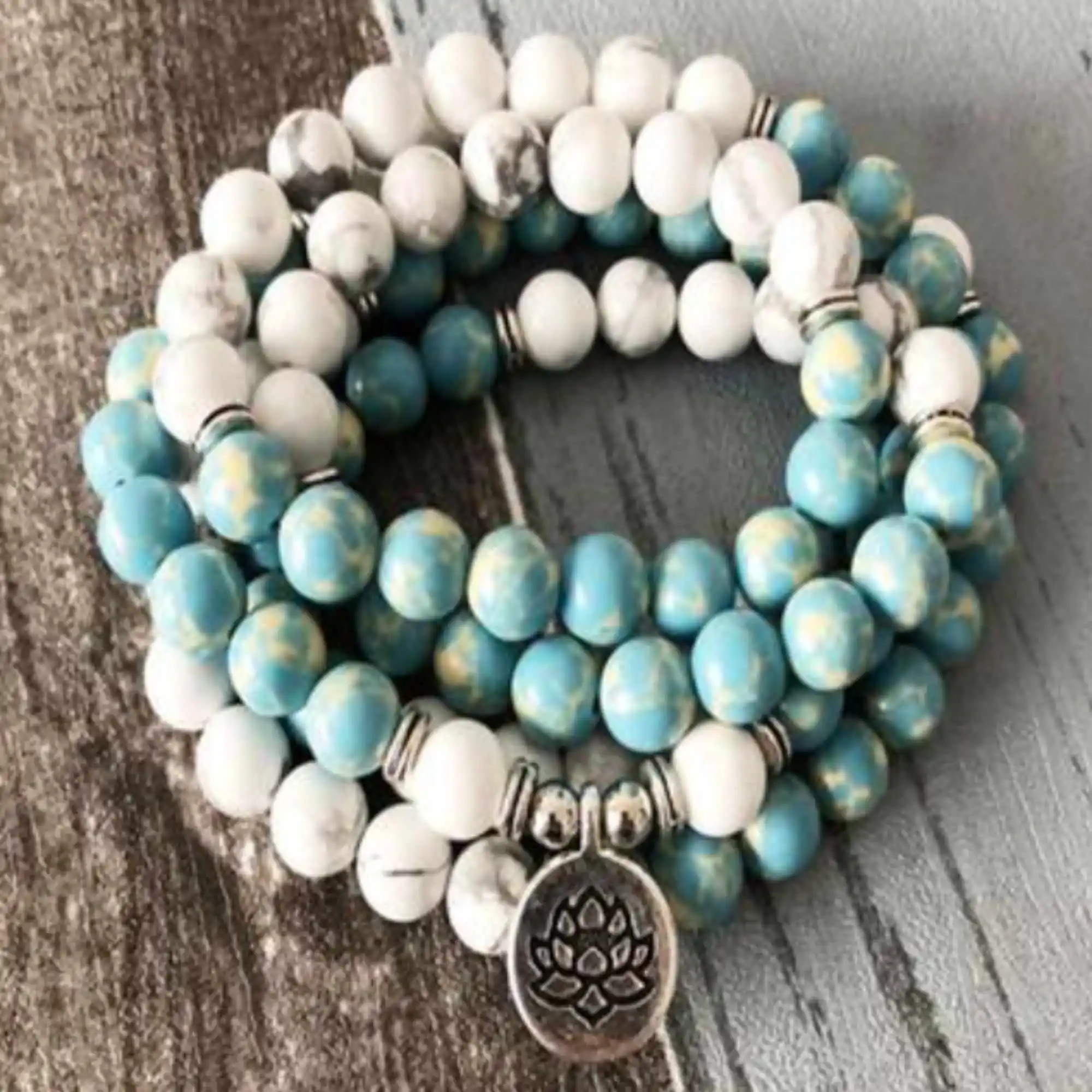 8mm Natural 108 white turquoise Blue imperial jasper necklace Trendy Jewelry Party Bodhi Fragrant Prayer