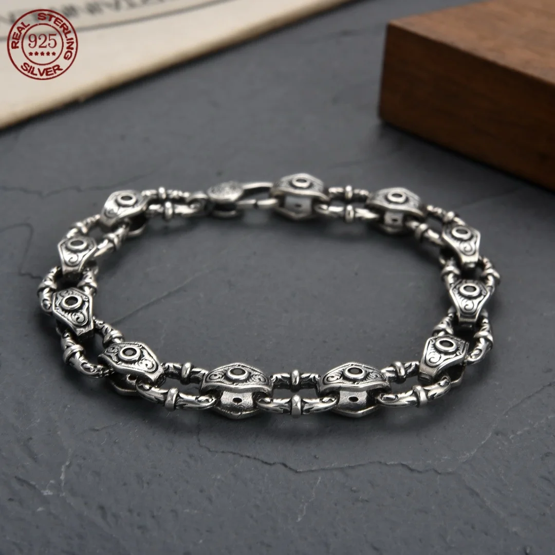 

S925 Silver Vintage Bracelet Losange Devil Eyes Buckle Chain Men's and Women's Fashion domineer popular jewelry party lucky gift