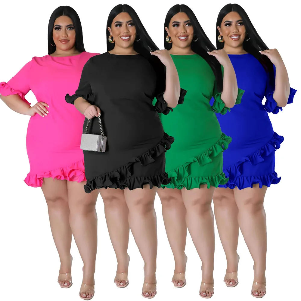 

New 2023 Summer Bohemian Dress Women Short Sleeve Mini Dress Casual O-Neck Slim Dress Plus Size Women Clothing