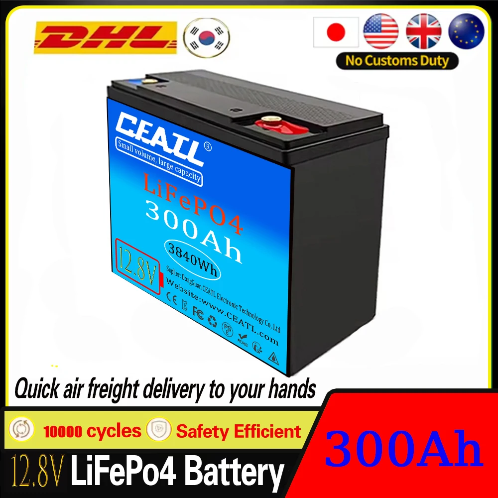 12.8V LiFePO4 Lithium Battery 300Ah 🔥6400Wh , Built-in 200A BMS, Rechargeable Battery, for RV/Camper, Solar, Marine, Overland/V