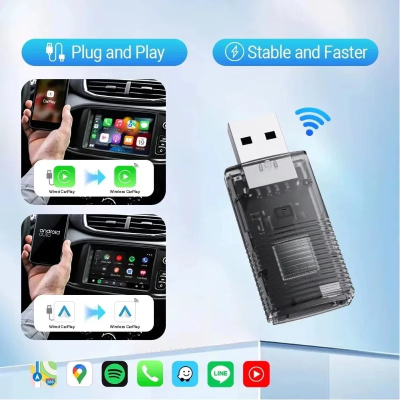 OTTOCAST Express Wireless CarPlay & Android Auto Adapter 2-in-1 5GHz WiFi Plug and Play Car Adapter Auto Reconnect for 98% Cars