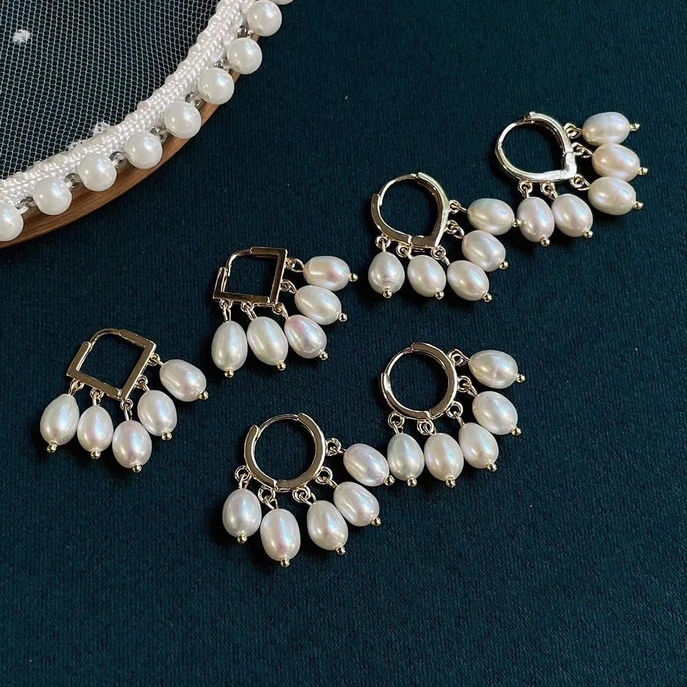 Pendientes de perlas naturales de agua dulce para mujer, aretes de gota de borla de encanto de Perla Barroca ovalada de arroz, declaración de moda coreana, boda