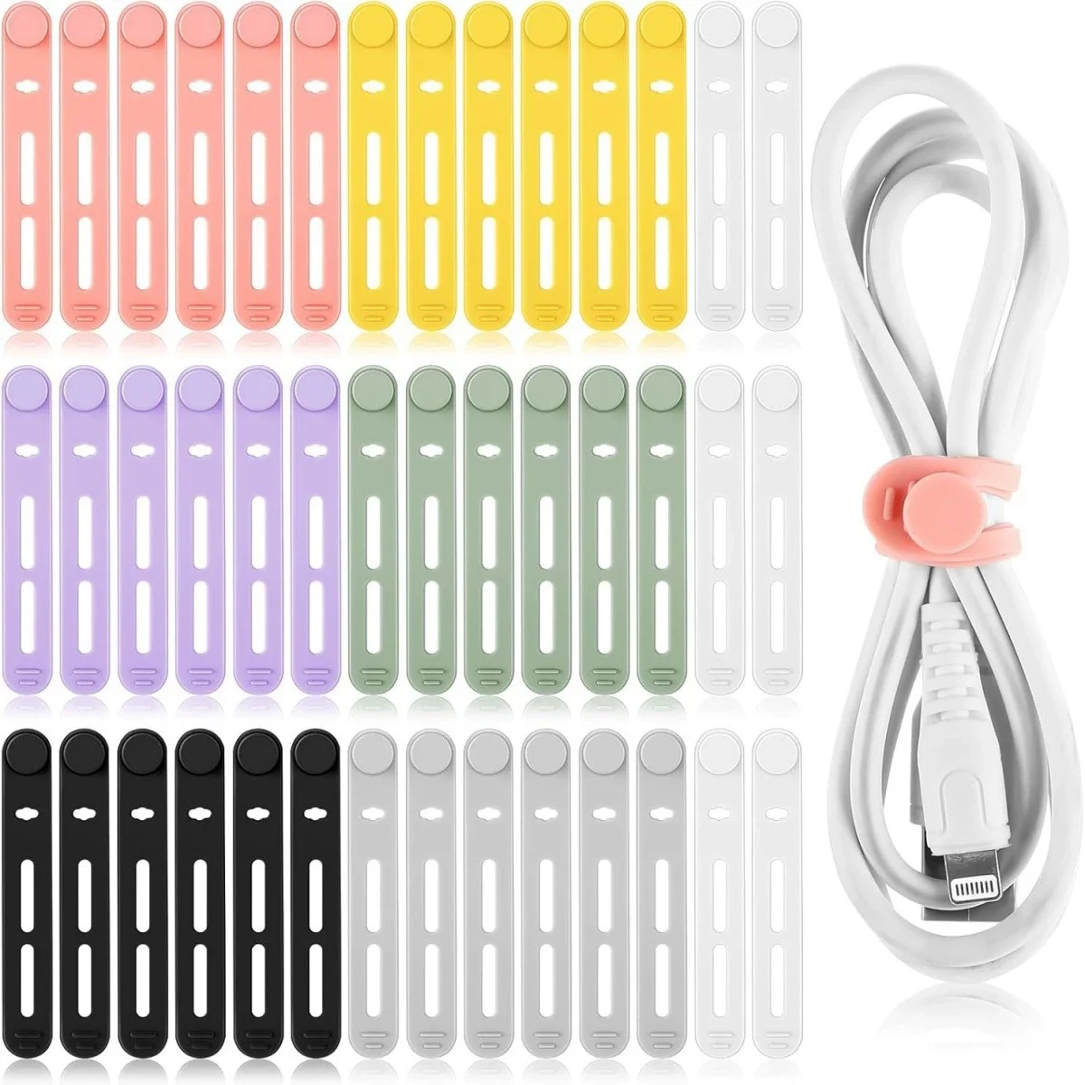 Silicone Cable Ties Reusable, Multipurpose Cable Management Organizer, Adjustable Fastening Cable Straps with Locking Buckles