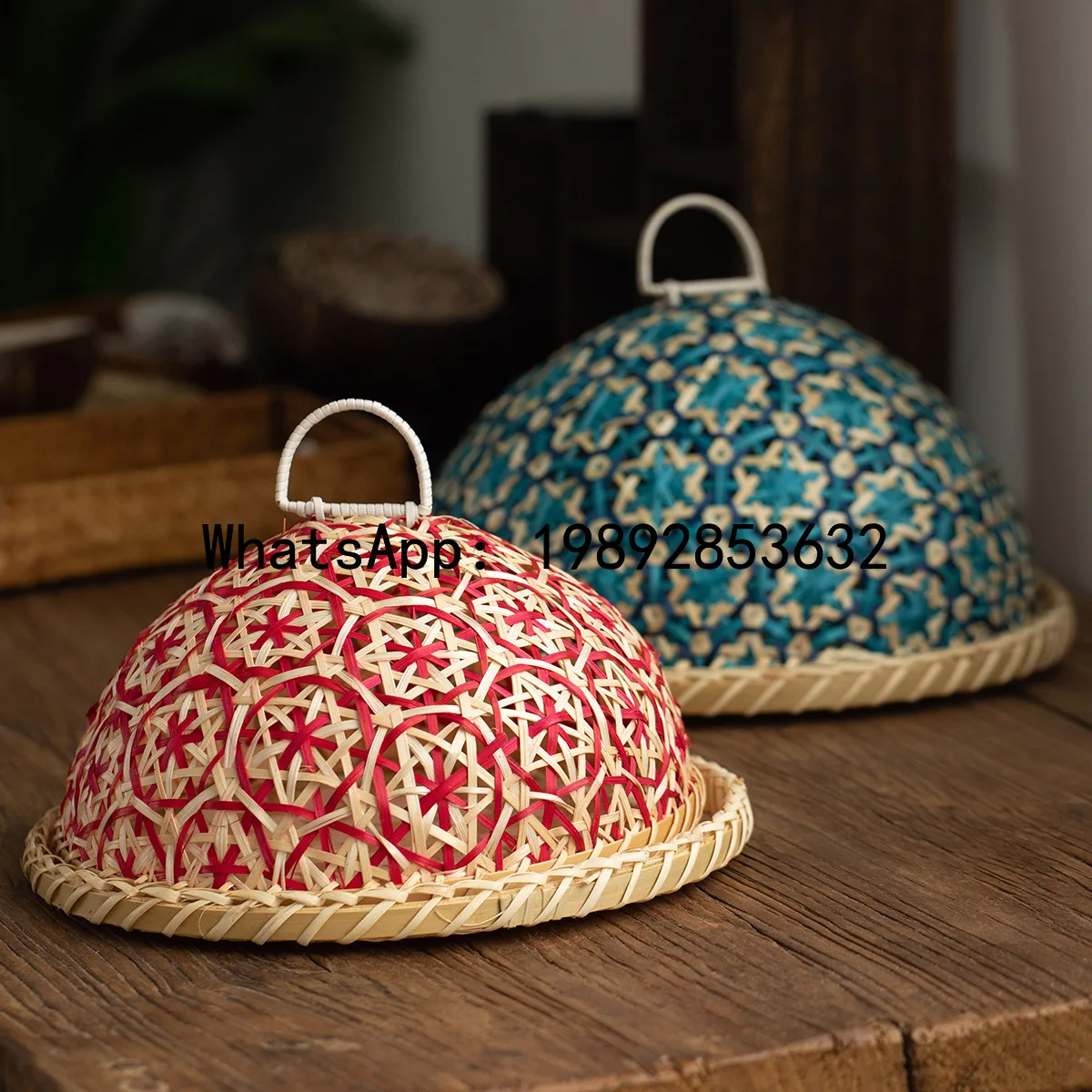 YFY handmade rattan wind fruit plate bread basket round with lid insect-proof dining table cover