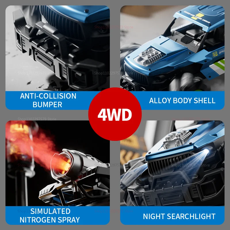 Samochód RC terenowy 4WD z metalowymi elementami, światłami, funkcją driftu, efektami dźwiękowymi i świetlnymi, sterowany gestami, zdalnie sterowany 2.4G, zabawka dla dzieci i dorosłych, idealny na prezent.
