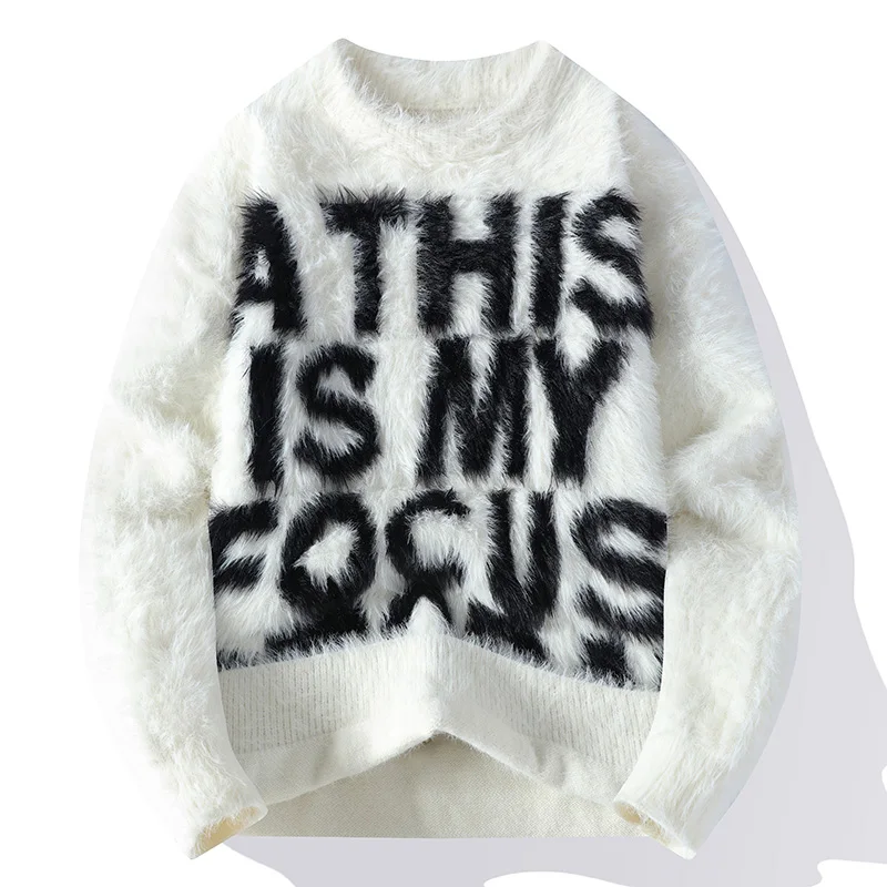 가을 겨울 니트웨어 스웨터 남성 캐주얼 아메리칸 하이 스트리트 트렌드 남성 니트 스웨터 두꺼운 풀오버