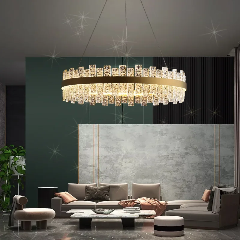 

Nordic Modern Crystal Pendant Light Villa Living Room Bedroom Lamp Crystal LED Chandelier Hotel Lobby Lighting Restaur