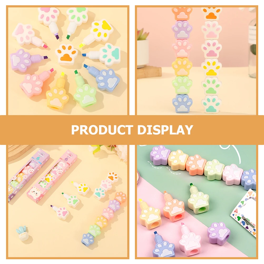 

1 Set Cat Claw Highlighters Cute Cartoon Pens Colorful Markers Journaling Drawing Assorted Colors Children Account Pen Mini