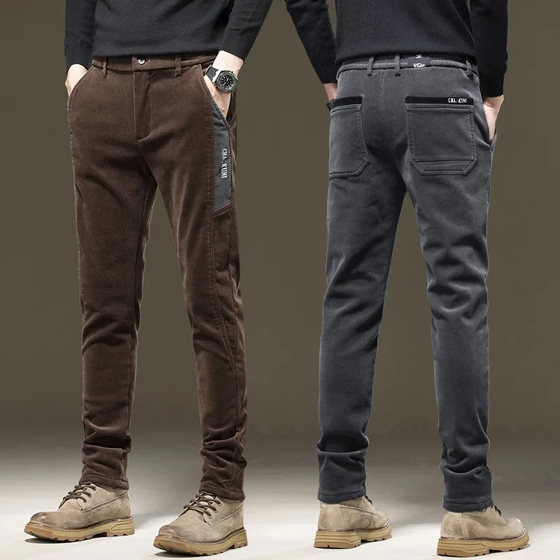 

Corduroy Men's Autumn Pants Fashionable Business Slim Straight Korean Trousers Embroidery Male Brand Pants 28-38