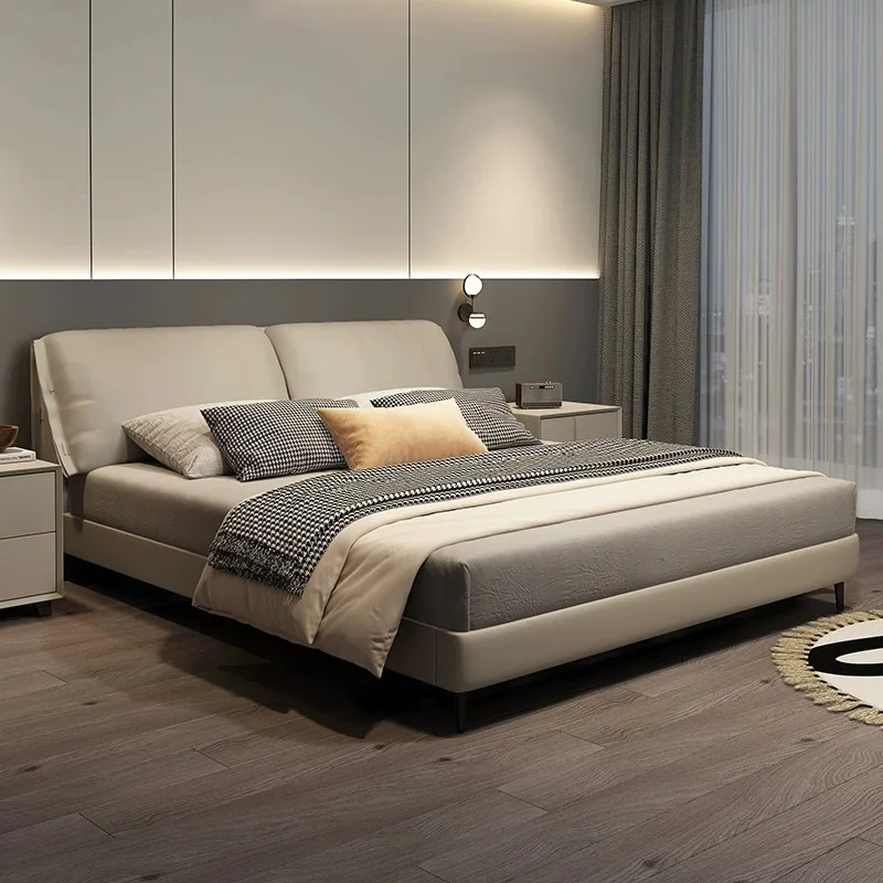 

Customizable Elephant Ear Bed Modern Simple Master Bedroom High-end Atmospheric Double Bed with Storage High Box Italian