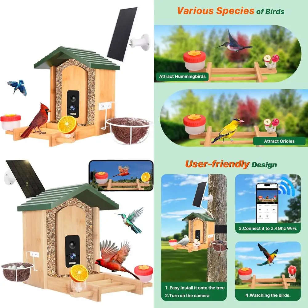 

Усовершенствованная кормушка для птиц с 3K HD камерой, фото 5 МП, оповещениями AI, приложением для автоматического или прямого просмотра, всепогодная для использования на улице