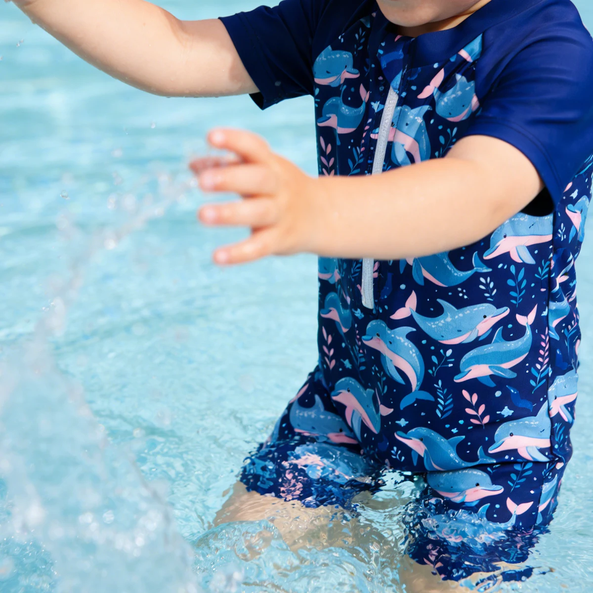 

Детский цельный купальник Elinfant, купальник с короткими рукавами и молнией, купальник с принтом, детская пляжная одежда, многоразовая и моющаяся.