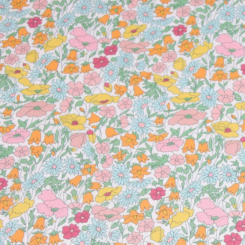 poppy and daisy print liberty fabric pumpkin floral London Liberty tana lawn cotton custom fabric for DIY handmade