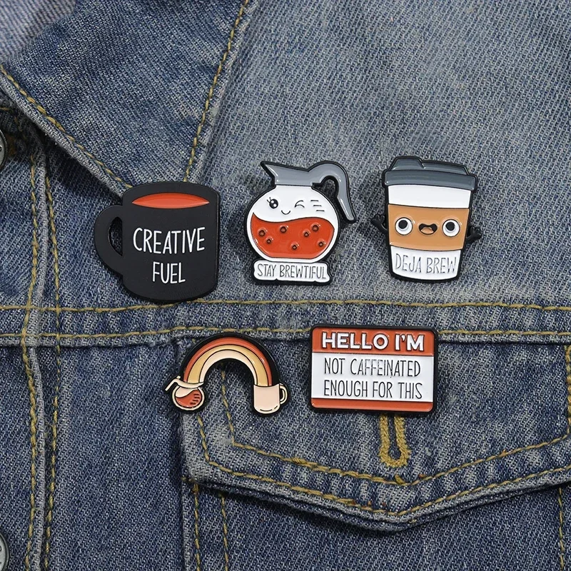 Coffee Cup Enamel Pins Creative Fuel Deja Brew Coffee Pot Brooches Accessories Collar Bag Lapel Badges Jewelry Gift for Friends