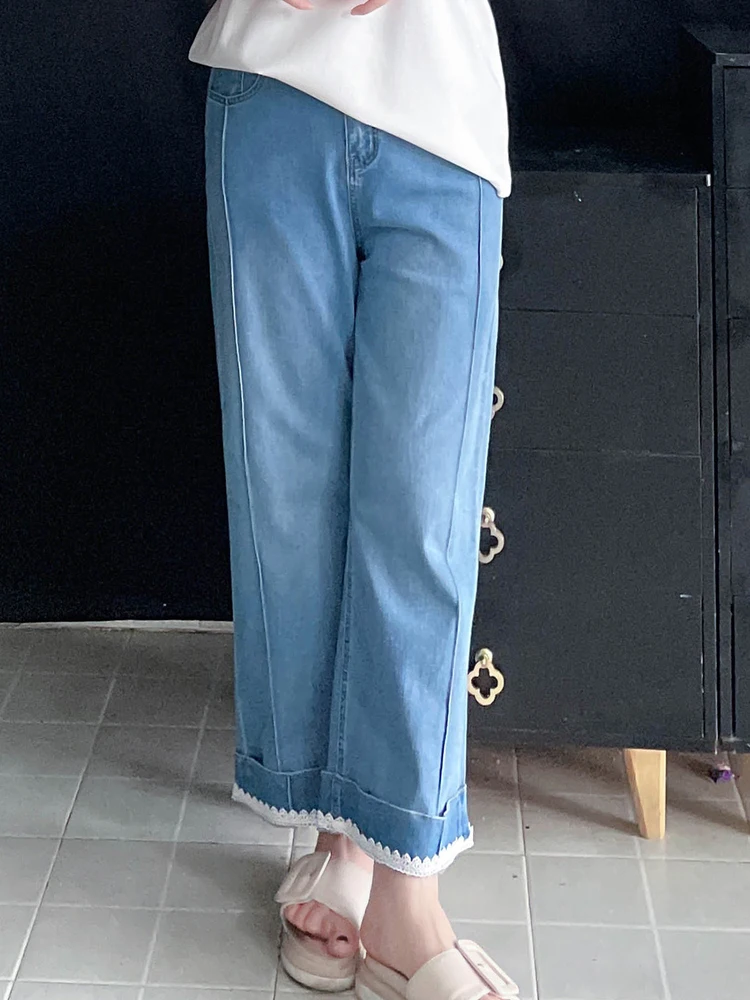 

High Waist Loose Fit Wide Leg Straight Cut Jeans Women plus Size Elastic 200 Pou Slimming Denim Pants for Pear aped Body