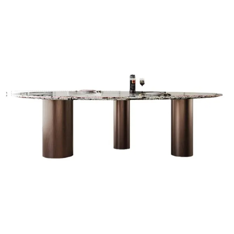 

Natural luxury stone dining table French retro snow mountain flying fox villa home living room water