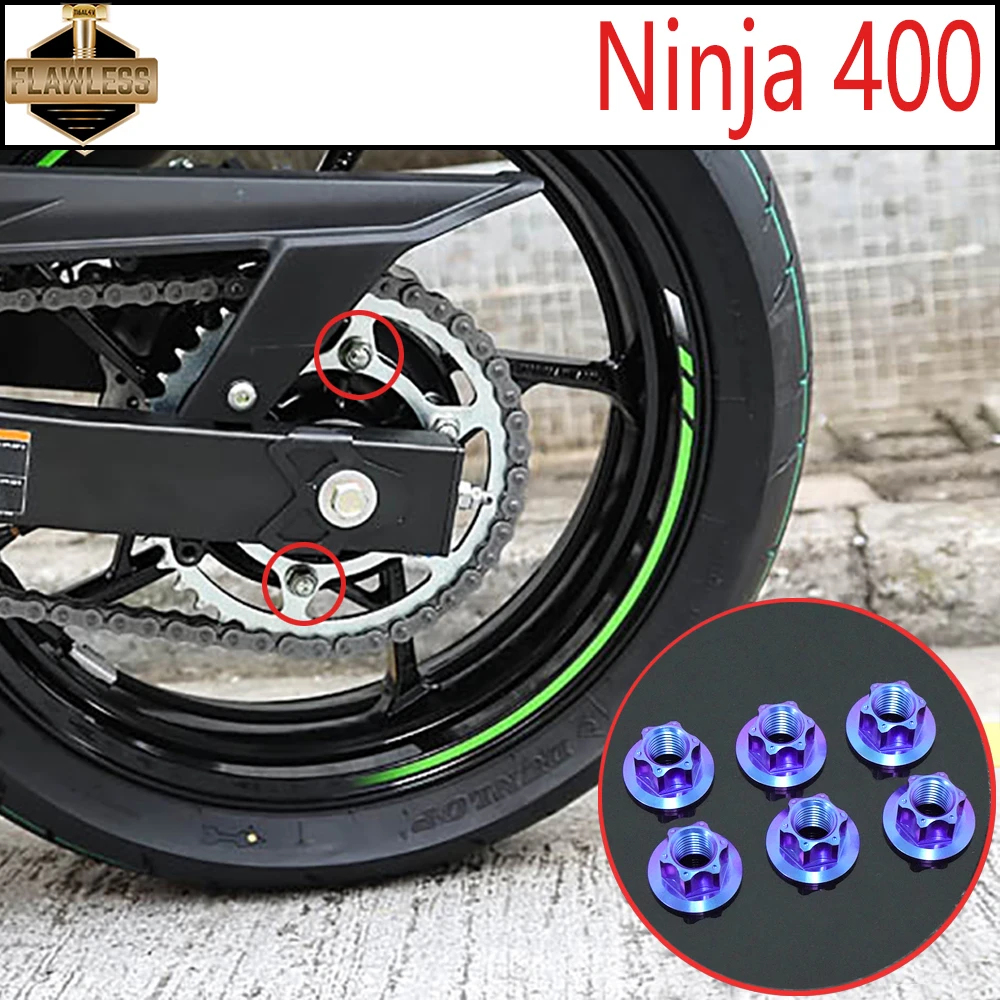FLAWLESSTI Gr5 Titanium Bolt Rear ABS Line Chain Cover Tail Light License Plate Bolt Sprocket Nut For Kawasaki Ninja 400
