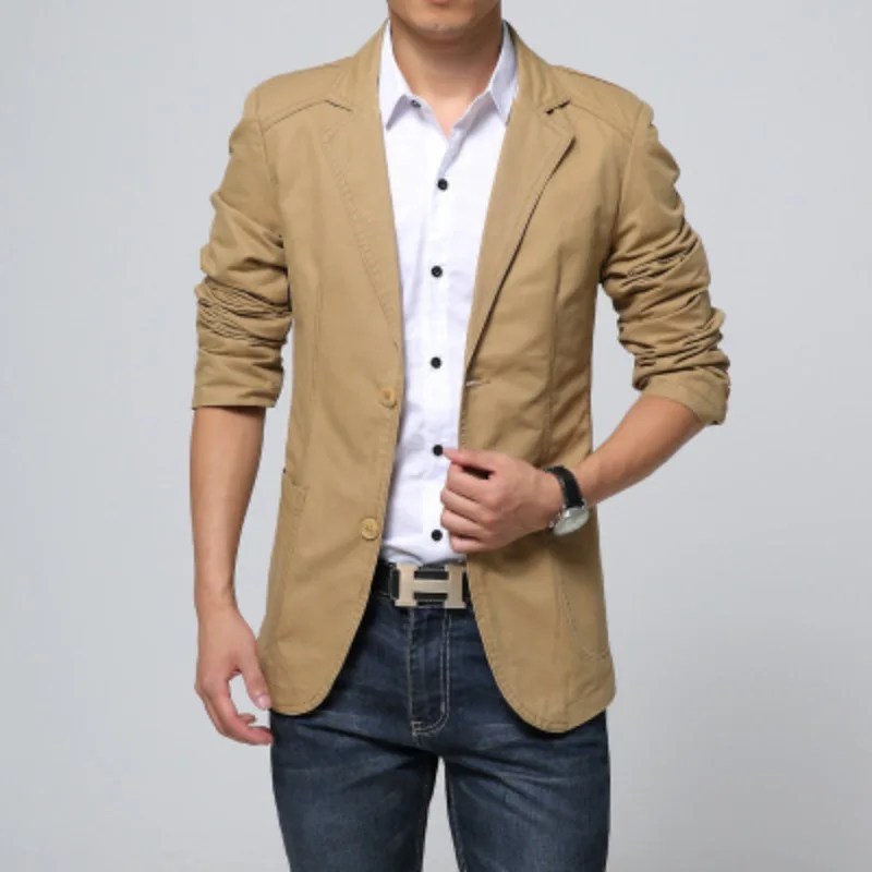 

2026 Autumn New Men Casual Blazer 2 Buttons Jacket Slim Fit Lapel Solid Color Business Daily Male Coat