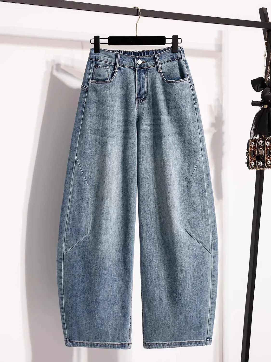 

Light Blue High Waist Wide Leg Denim Banana Pants Women plus Size Hiding Hip Trendy Street Sle Super Beautiful Jeans