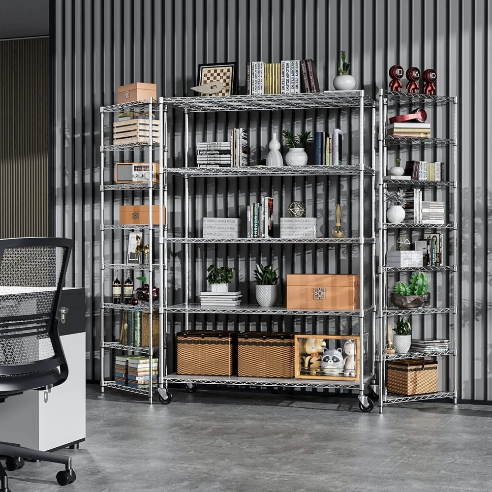 

5 Tier Metal Shelf Wire Shelving Unit, 6000lbs Capacity Heavy Duty Adjustable Storage Rack with Wheels & Shelf, Customized