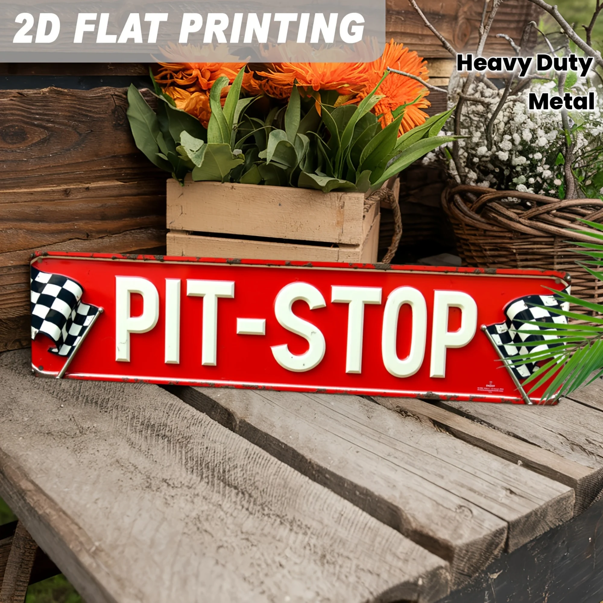 Racing Sign Designed Specifically for Decoration, Featuring A Race Car Pit Stop Theme. This Sign Is Perfect for Use in Garages