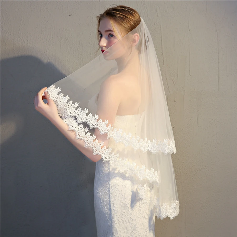 New Arrival Ivory Wedding veils for Bride Lace Edge Bridal veils Wedding accessories velos de novia 2025 mariage velo novia