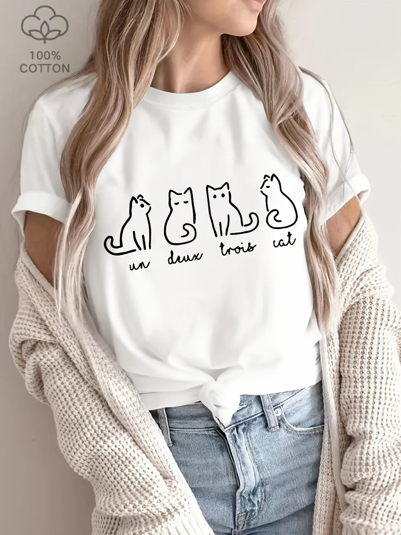 Latest Plus Size Women's T-shirt Four Cats Print Short Sleeve Loose Women's T-Shirt  Kawaii Harajuku Women Clothes