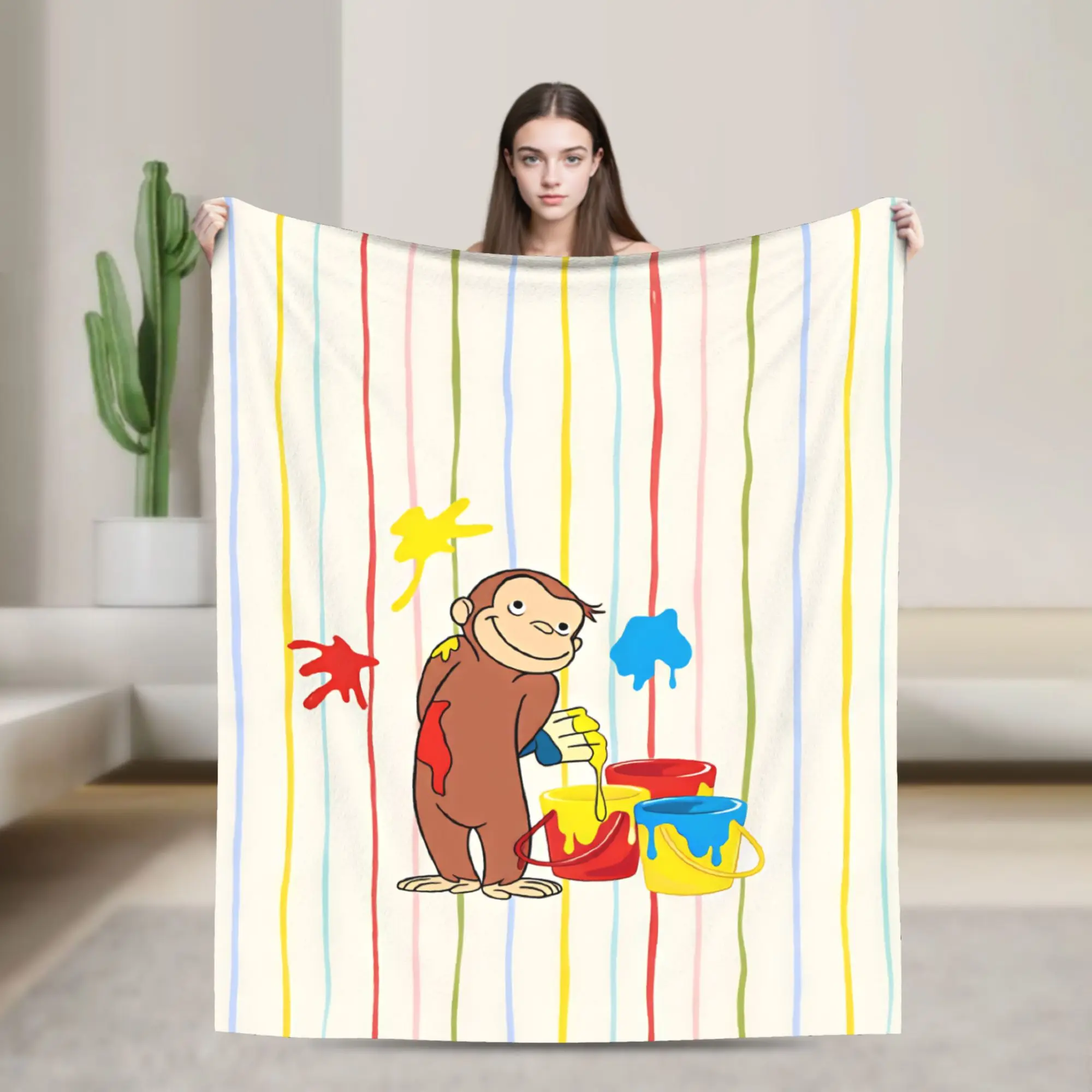Curious George Monkey Flannel Blanket Kids Adults  Soft Throw Blanket Spring Bedroom Bedspread Sofa Bed Cover