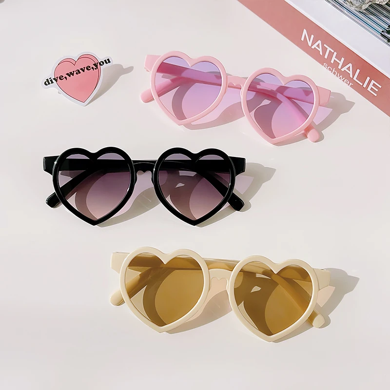 Baby Girls Cute Solid Color Heart Shape Outdoor Sun Protection Sunglasses Children Lovely Acrylic UV400 Sunglasses Kids Glasses