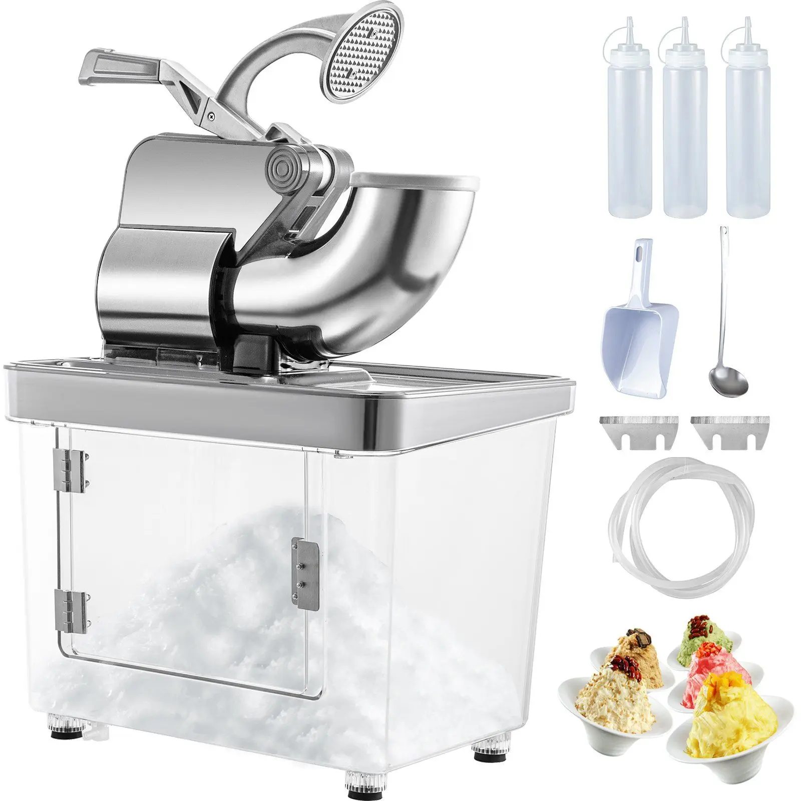 

110V Commercial Ice Crusher 440LBS/H, ETL Approved 300W Electric Snow Cone Machine with Dual Blades, Stainless Steel Shaved Ice