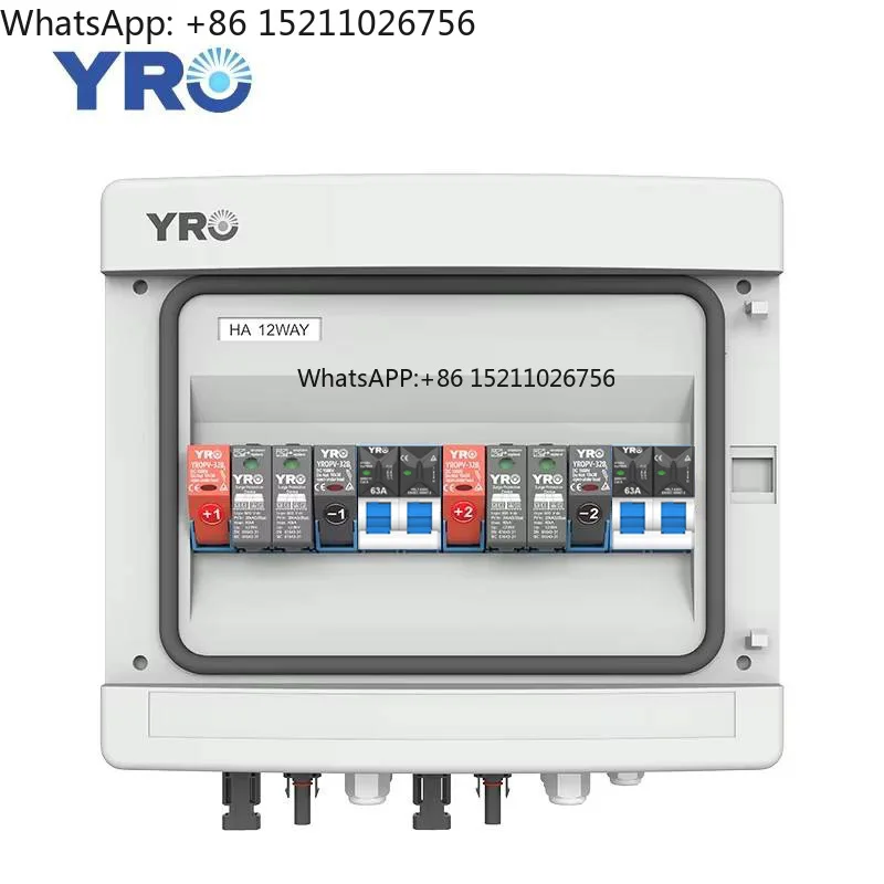 

PV Combiner Box 2 String Solar DC 500V YRO IP65 Junction Enclosure 2in 2out with DC Fuse MCB SPD