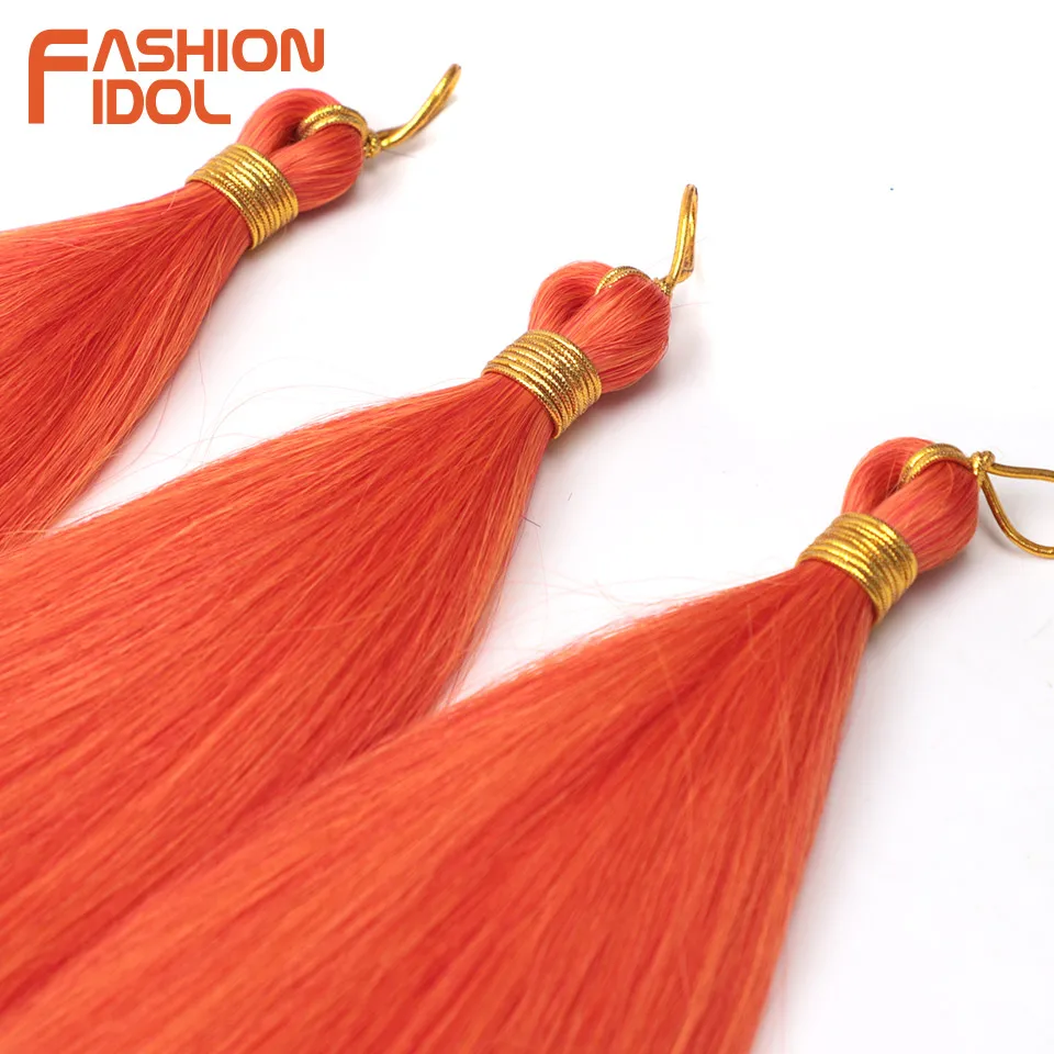 Ariel-mechones de pelo liso de poni, trenzas de ganchillo de 28 pulgadas, pelo trenzado sintético, extensiones de cabello de ganchillo naranja ombré