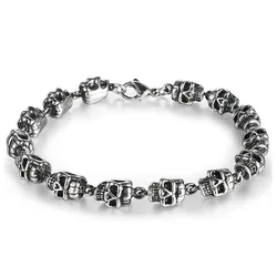 Cool Rock Style Steampunk Skull Bracelet for Men Women Alloy Skeleton Beaded Bracelet Hiphop Tibetan Prayer Beaded Bracelet New