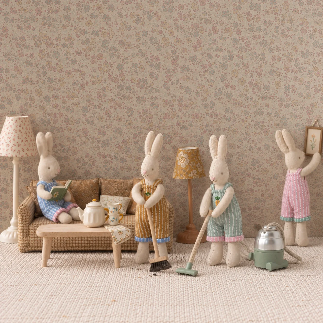 Handmade Bunny Doll Set, Nordic Cloth Rabbit Toy, Carrot Embroidered Plush, Kids Room Decor Gift