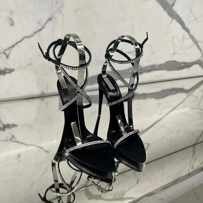 

Новые летние женские босоножки 2026 года на высоком каблуке с открытым носком, заостренные, с ремешками, ажурные, для торжественных случаев