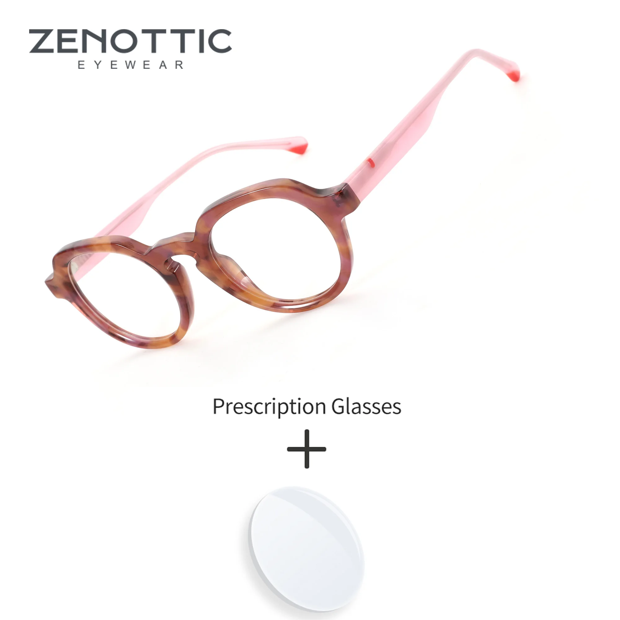 ZENOTTIC M Size Round Acetate For Women Prescription Eyewear Multifocal Progressive Lenses Blue Light Filter Retro Glasses