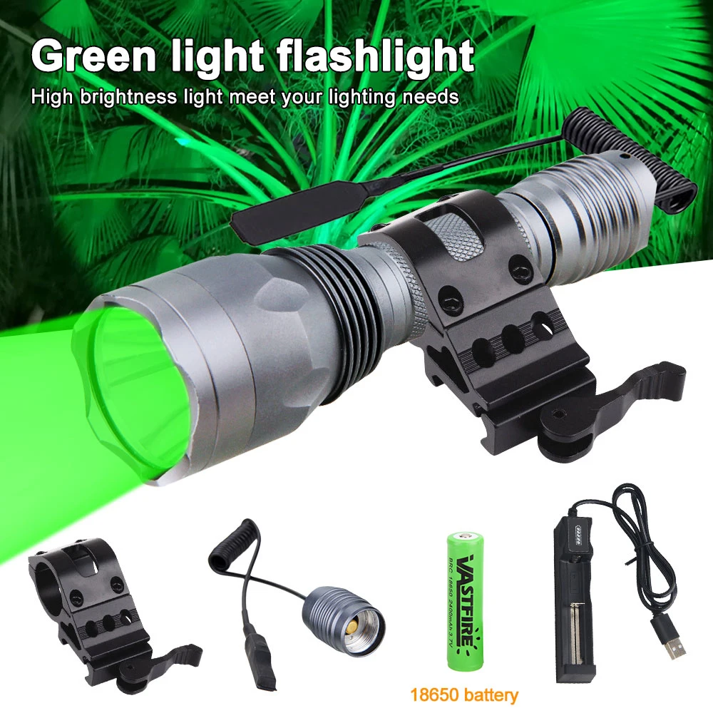 C10 600 Yards Green LED 1200lm Hunting Flashlight 1 Mode High Tactical Weapon Gun Light For Varmint Predator Coyote Hog Pig