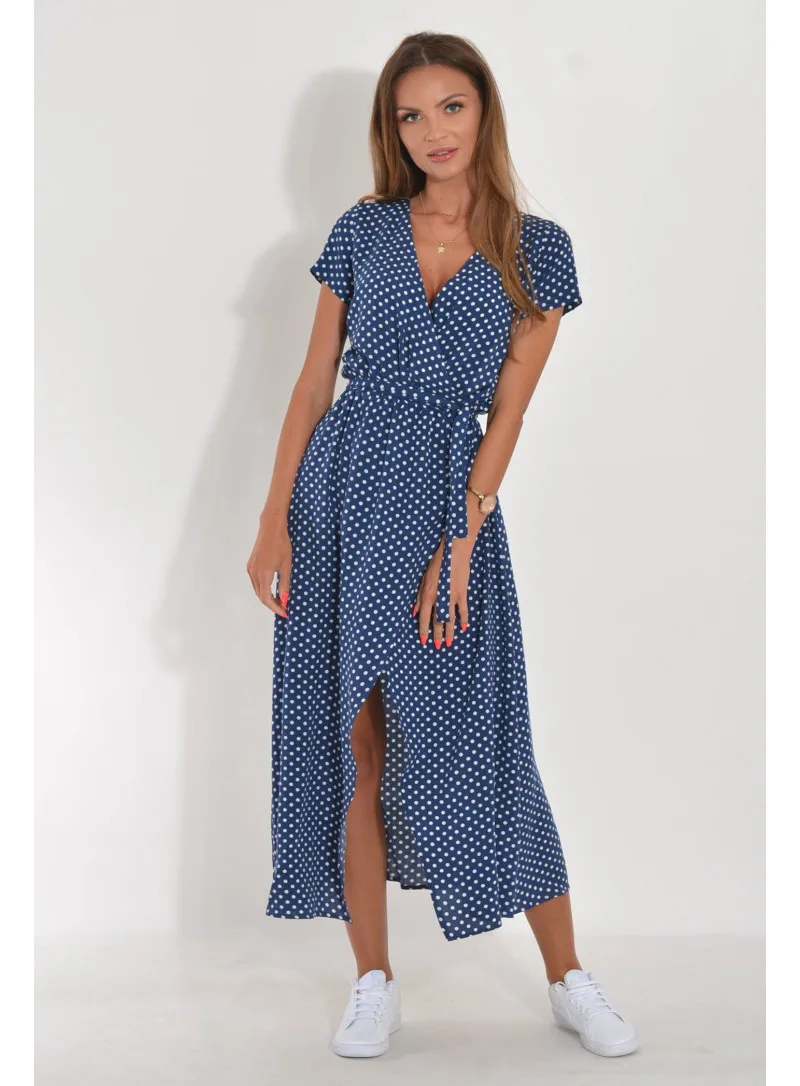 Vrouwen maxi-jurken zomer sexy v-hals split dot bloemenprint elegante uitgesneden jurk vestidos bandage boho jurk robe longue femme