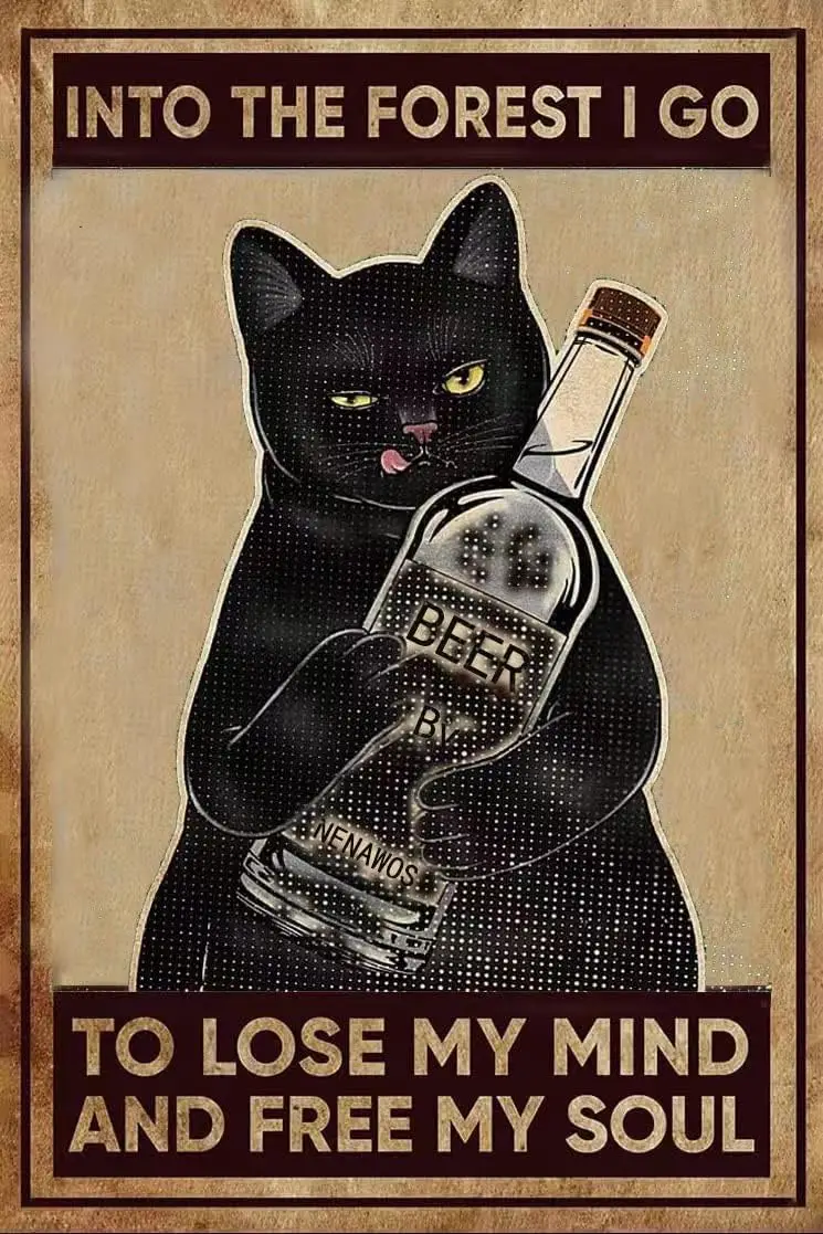 Vintage Metal Tin Sign, Cat Show Me Your Beer Wall Poster Metal Tin, Retro Style, Fun Kitten, Home Bar Store Decoration Coffee