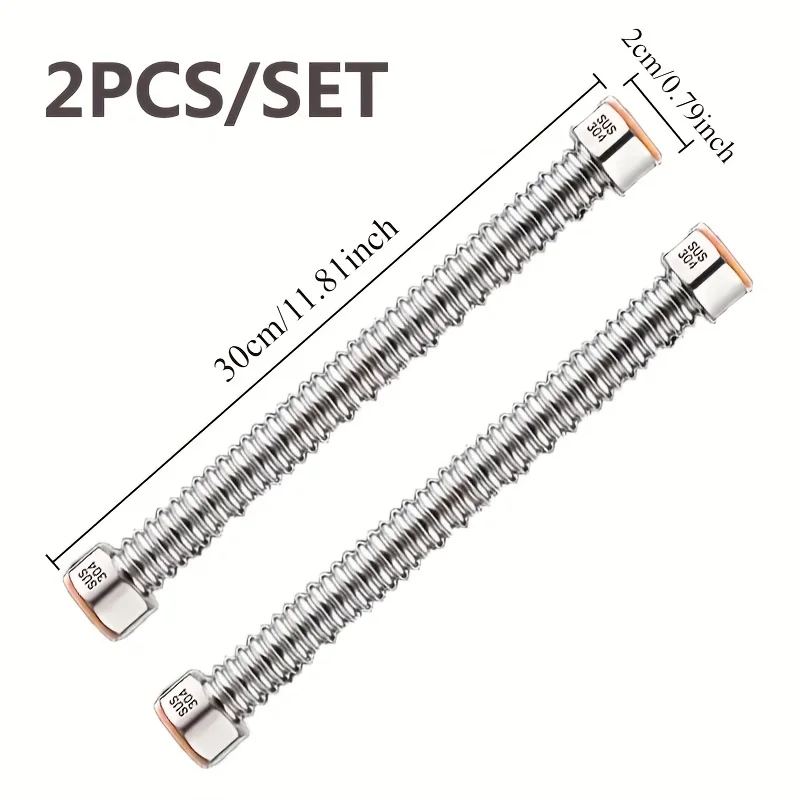 2-Pack Durable Stainless Steel Corrugated Hose – Corrosion-Resistant Flexible Tubing for Bathroom, Water Heater, Toilet, Faucet