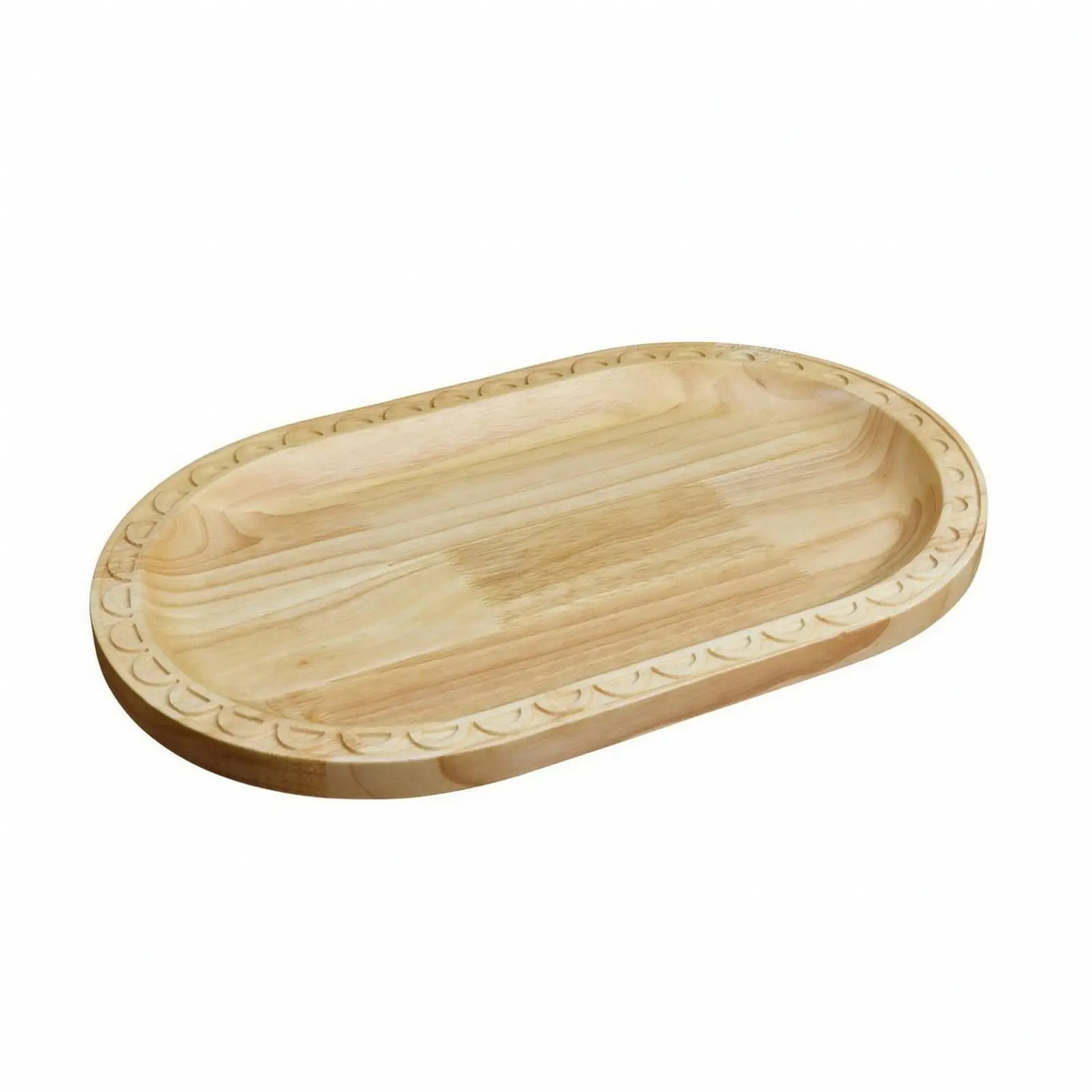 Organic Wood Serving Platter for Roasted Meat with Visible Grain and Raised Sides for Family Dining and Party Use