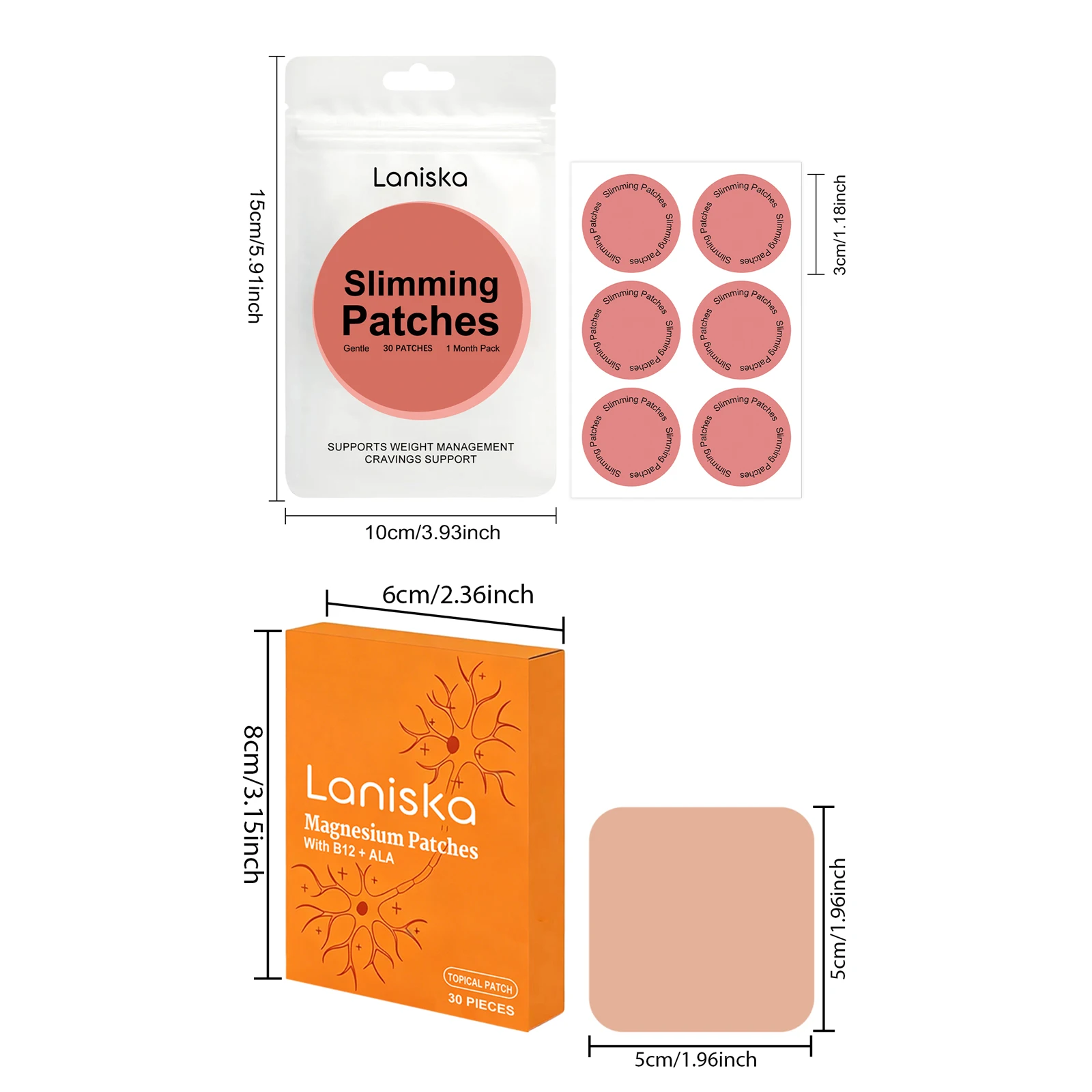 Slimming Patches And Magnesium Patches With B12 ALA Set Total 60 Patches Weight Management Body Care Topical Patches