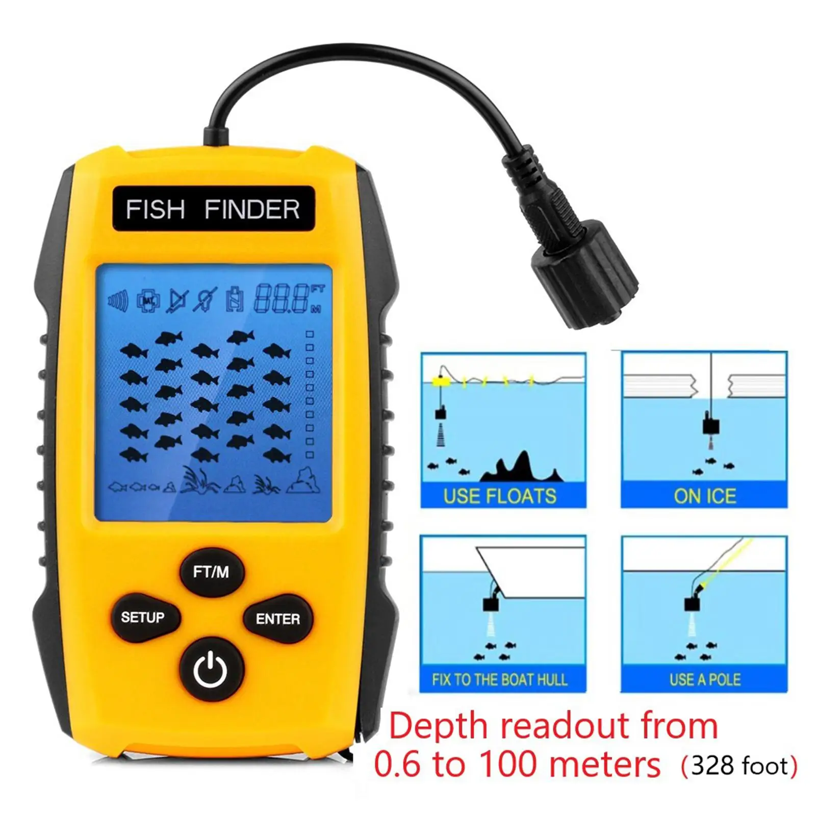 Fish ,Portable Boat Depth Fishing,Handheld Fish s, Kayak Transducer s,Depth Sonar Transducer, Fishing Gift for Men