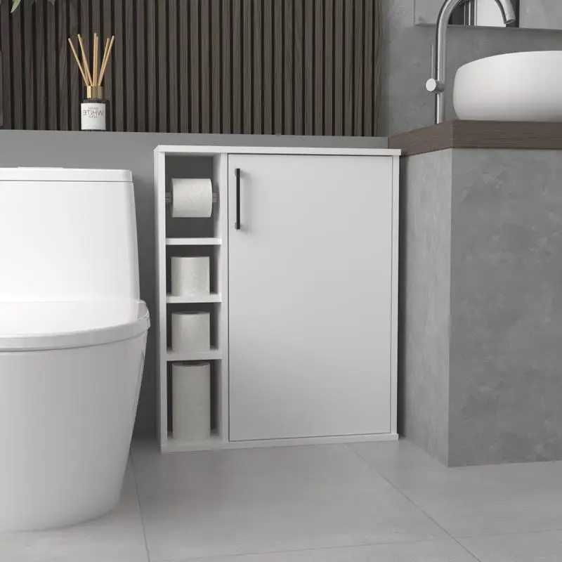 

Wall-Mounted Medicine Cabinet with 1 Door and 3 Open Shelves, Modern Bathroom Storage Organizer, White Finish for Bathroom