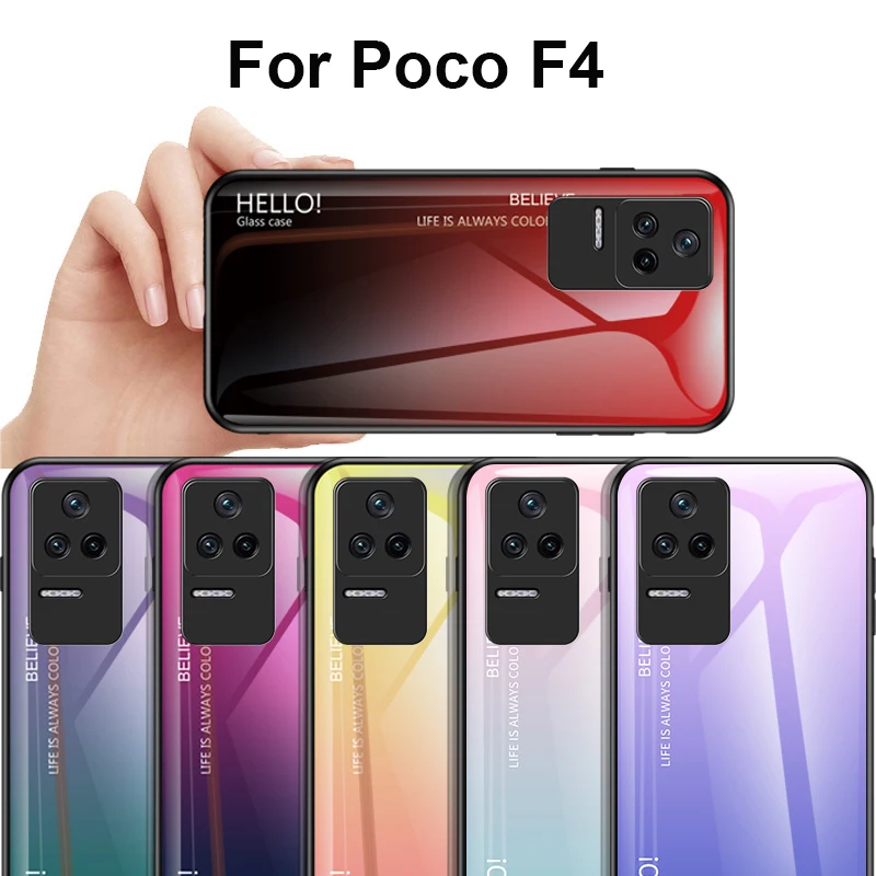 Luxury For POCO F4 Case Tempered Glass Gradient Back Cover Soft Silicone Frame Bumper Phone Case For Xiaomi Poco F4 5G