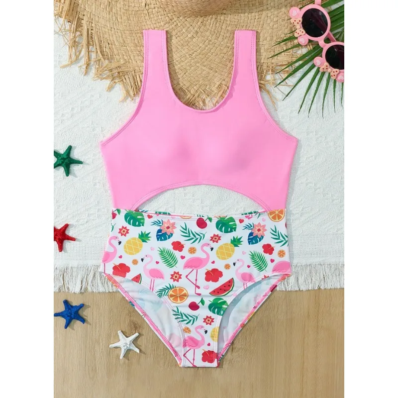 

Girls Pink One Piece Swimsuit 7-12 Year Kids Swim Suit Teenage Children's Swimwear 2025 Cut Out Bathing Suits Floral Bodysuit