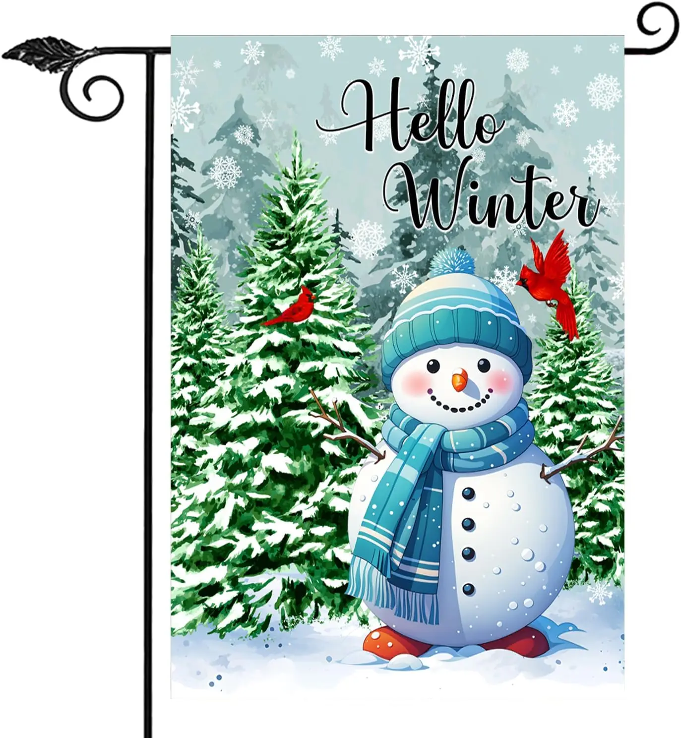 Snowman Cardinal Hello Winter Flag, Christmas Trees Snowflake Flag, Winter Christmas Decorations Outdoor Yard Flag, Winter G SSL