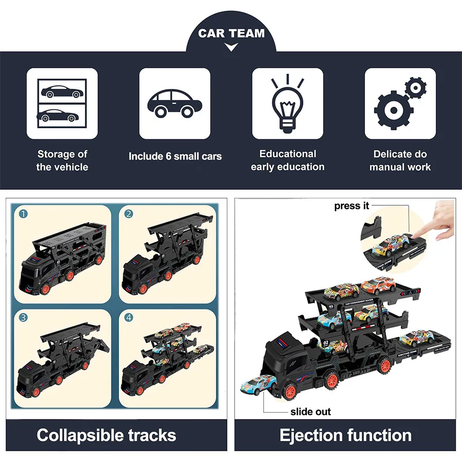 Three-layer Large Truck Toy for Boys Aged 3-6, Transformable Folding Ejecting Container Transport Truck, Birthday Christmas Gift